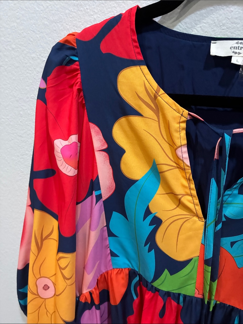 entro Navy Floral Midi Dress with Bright Multicolor Blooms - Picture 4 of 10